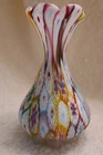 Vintage Murano Venetian Mini Millefiori Ruffled Rim & Base Matte Glass Vase 4"
