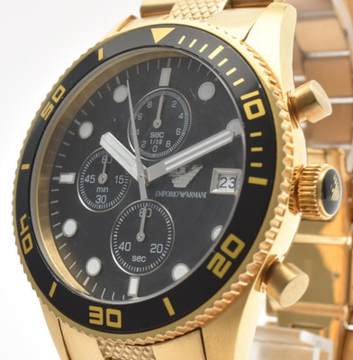 ［Exc+5］EMPORIO ARMANI AR-5857 Chronograph Black Dial Men's Watch From Japan