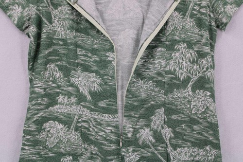 HAWAIIAN MOON MIDI SHEATH DRESS WOMENS SZ L HERRINGBONE SEAFOAM GREEN ISLAND SS - Picture 11 of 12
