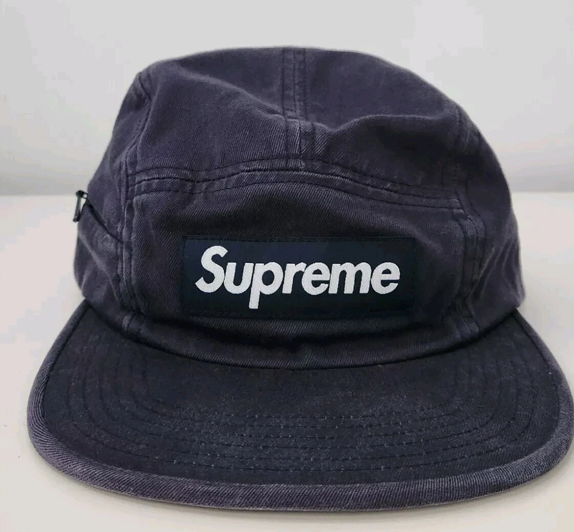 FW17 Supreme Side Zip Camp cap Navy hat Box Logo