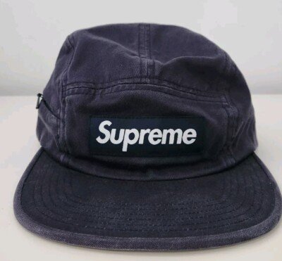 FW17 Supreme Side Zip Camp Cap Navy Hutschachtel Logo 