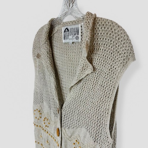Gilet vintage Martha Abraham all'uncinetto perline in legno taglia grande marrone boho western anni 90 - Foto 2 di 9
