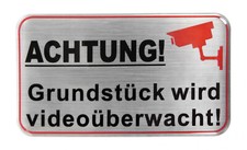 3D Aufkleber Alu Optik Hinweis Grundst&uuml;ck video&uuml;berwacht 80 x 45 mm 900022