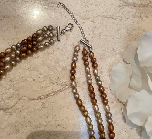 Multi Strand Freshwater Pearl Necklace SILK Hand knotted Akoya Pearl Jewelry MOM - Picture 7 of 11