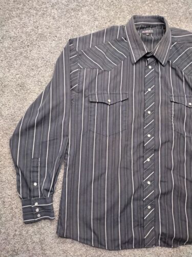 Gioberti Button Up Pearl Snap Black White Stripe Long Sleeve XXL Italy VTG Rock - Picture 2 of 10