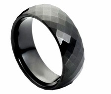 8mm Men's or Ladies Tungsten carbide Black w. Facet Cut Design wedding band ring