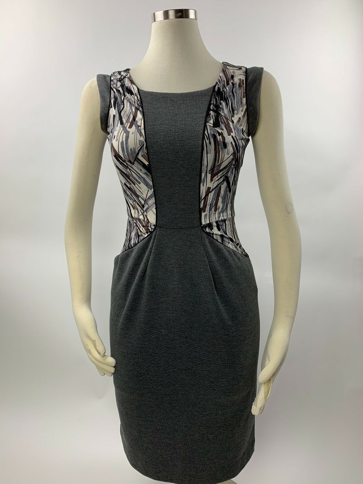 BCBC Max Azria Gray Ponte Mod Pattern Insets Stre… - image 1