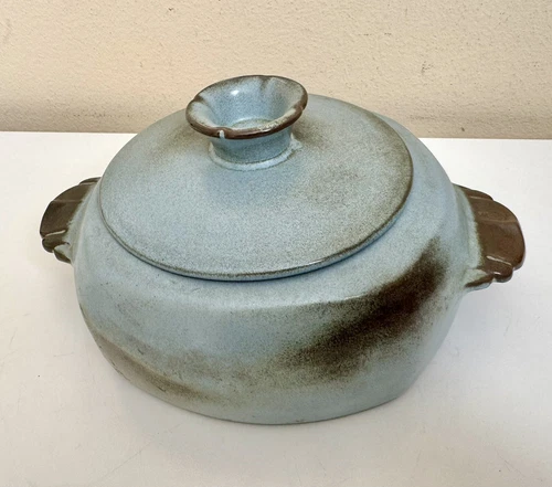 Frankoma Baker casserole Pot Dish Plainsman 5V Blue Bean Vintage Decor 10”