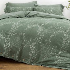 Duvet Cover Set Full/Queen Size Washed Cotton Yarn, Jacquard Green and White ...