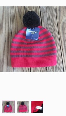  Isotoner Kids Multi Striped Beanie Knit Hat Youth Girl One Size Pom Pom Top 