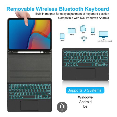 Smart Keyboard Case For iPad 9/8/7th Gen 10.2" Air 3 Backlit 360 Rotate Touchpad - Picture 7 of 46