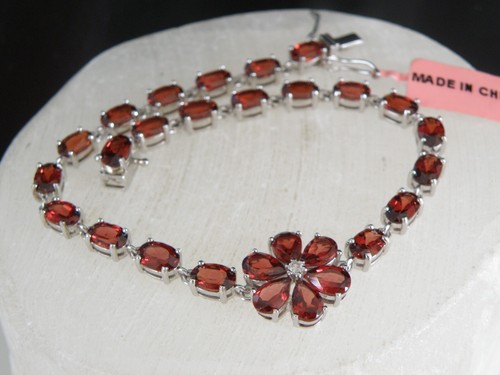 New Sterling Silver 925 Natural Garnet Tennis Line Bracelet 8" - Picture 6 of 16