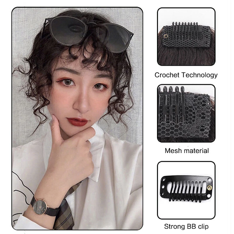 One Piece Clip in Natural Wavy Neat Air Fringe Clip in Remy Human Hairpiece Bang - Image 4 of 4
