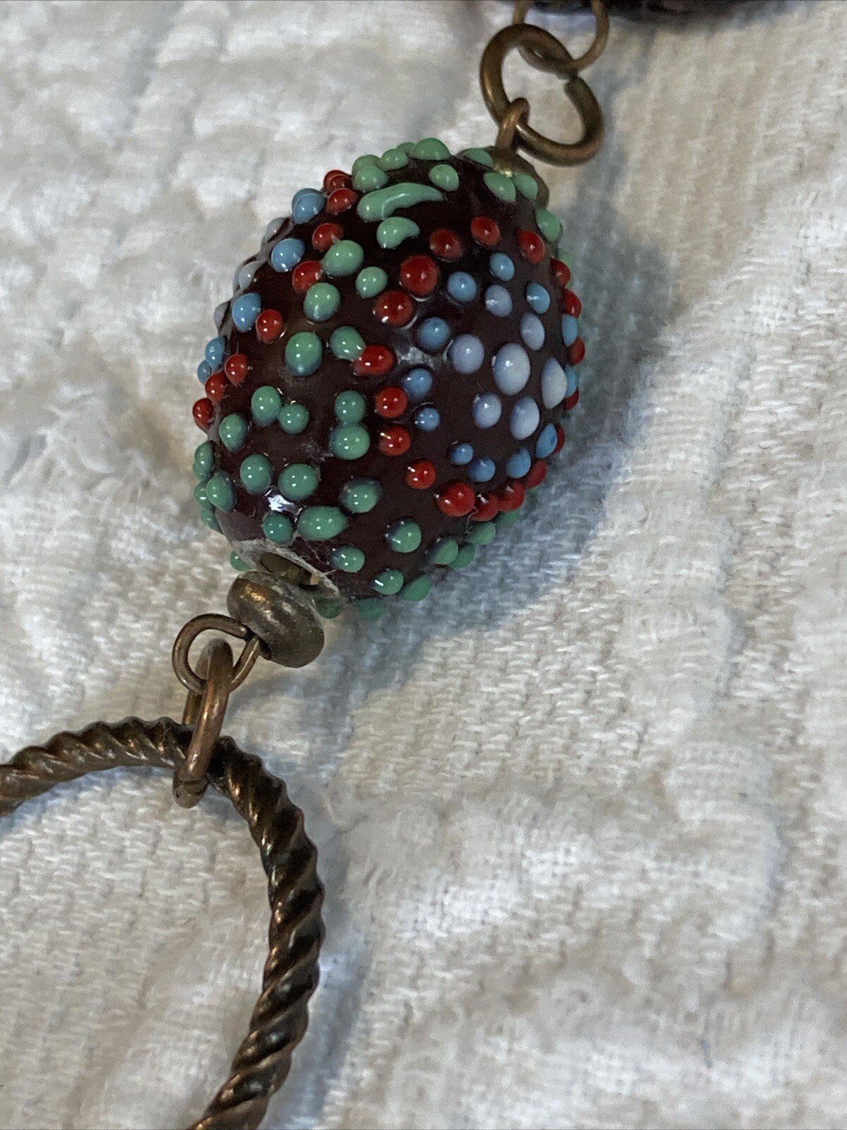 Rustic beaded necklace offset multicolor purple n… - image 6