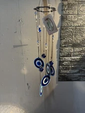 17-inch Nazar Eye Metal Wind Chime Wall Hanging Ornament Decor