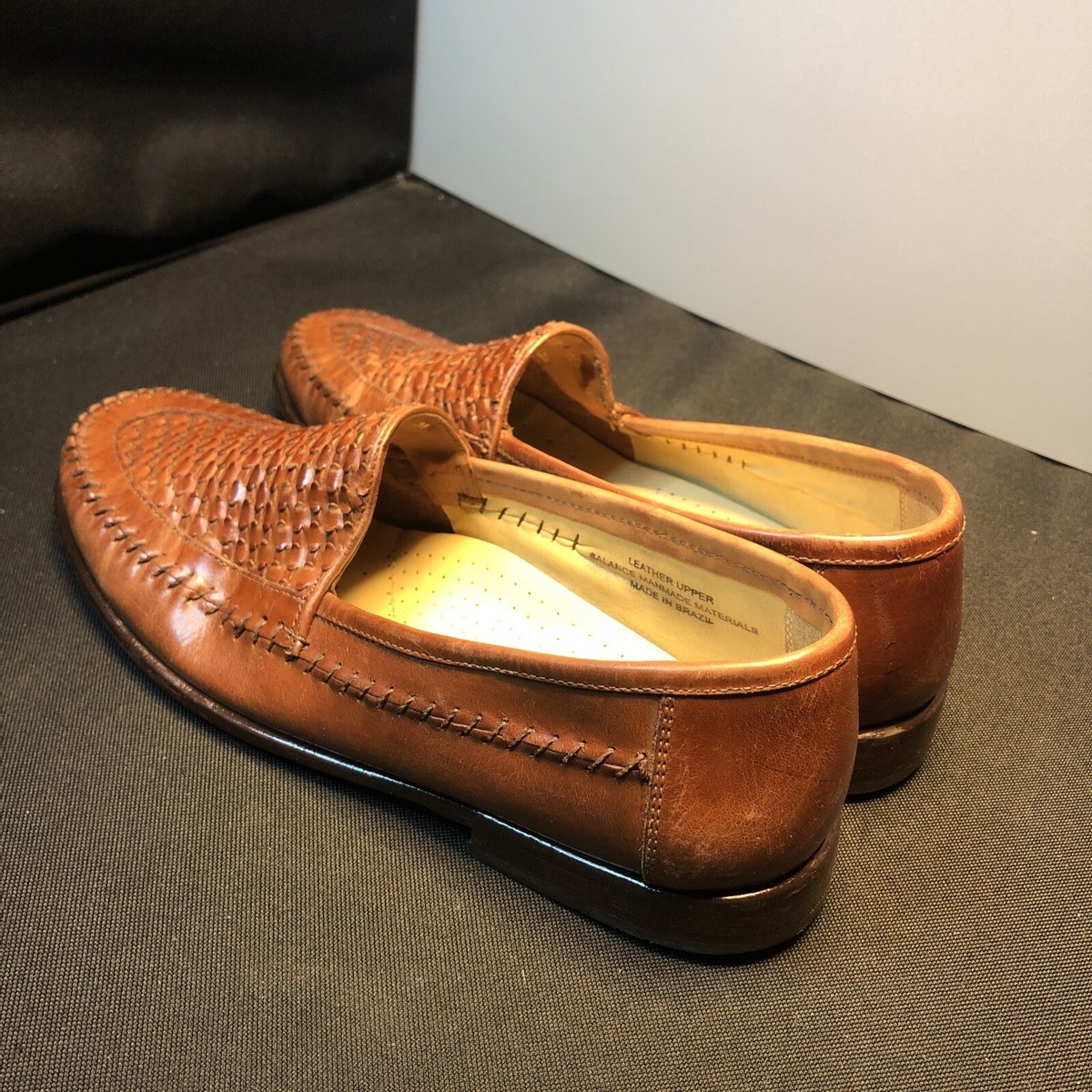 LN/EUC US10 STACY ADAMS BROWN WOVEN LEATHER CASUAL SLIP ON 