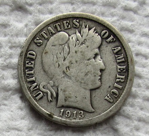 1913-S Barber Silver Dime Rare Key Date San Francisco S Mint VG Fine Cleaned