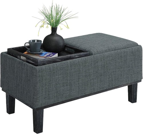 Compact Gray Ottoman with Reversible Trays & Storage - Perfect for Modern Homes - Picture 6 of 10
