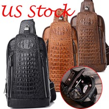 Mens Sling Bag Crocodile PU Shoulder Crossbody Chest Bag Satchels Hiking Daypack