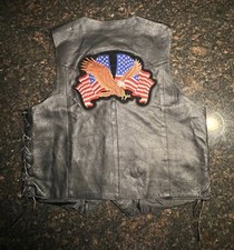 Bike Star American Flag Eagle Black Leather Motorcycle Vest Size XL