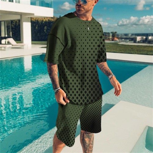 Summer Men's Outfit 2-Piece Set Short Sleeve T-Shirts and Shorts Sweatsuit Set - Picture 16 of 22
