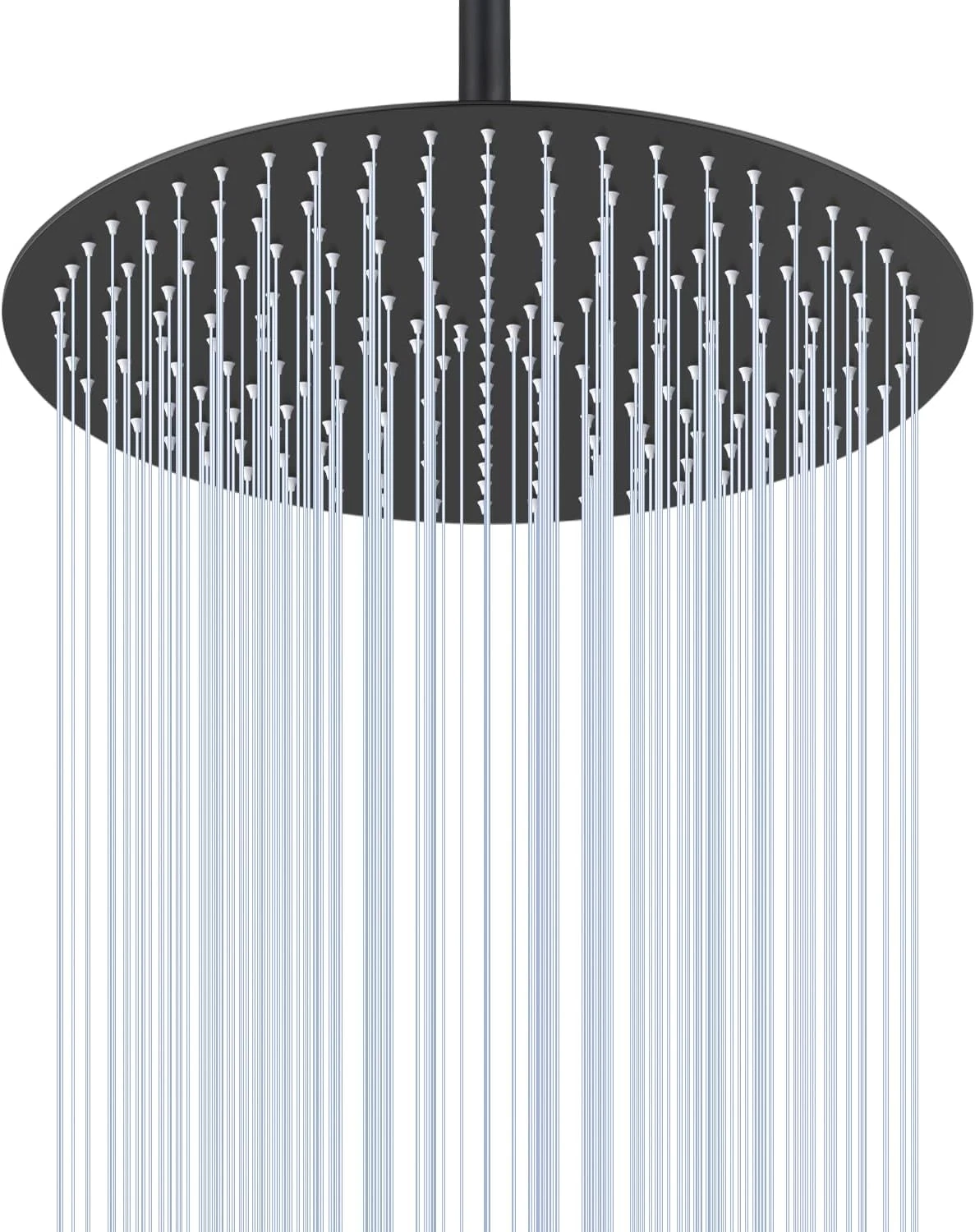 16" Matte Black Rainfall Shower Head, All Metal, 230 Silicone Nozzles