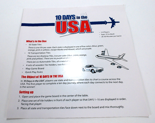 10 Days In the USA Strategy Board Game Out of the Box Replacement Instructions