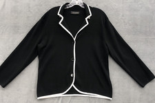 Cable  Gauge Knit Cardigan Button Up Black White Trim No Size Tag Career