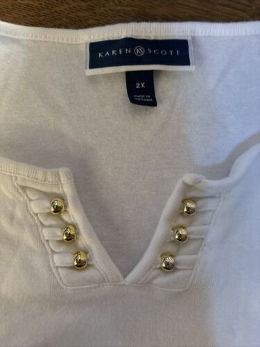 Karen Scott Womens Plus Size 2X ( Possibly 1X) Short Sleeve White Top - Picture 3 of 5