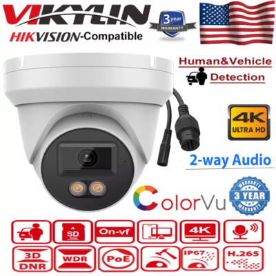 Hikvision Compatible ColorVu 8MP 4K Security CCTV IP camera 2-way Audio Speaker