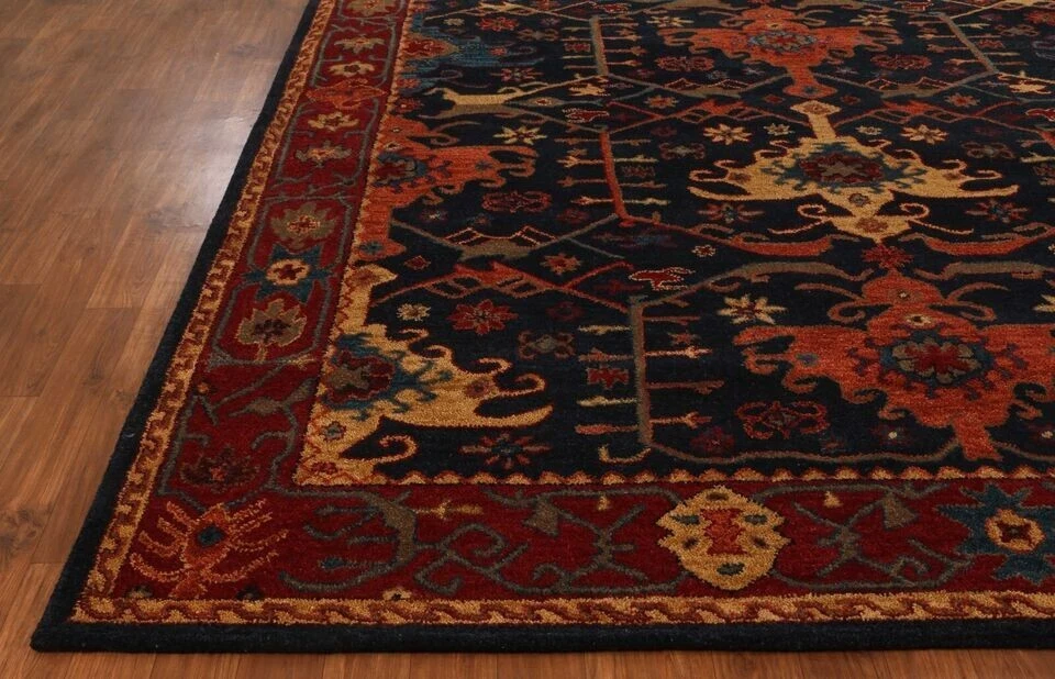 Небольшие ковры и ковры ручной работы Channing синие современный восточный стиль 100% шерсть - Изображение 3 из 4