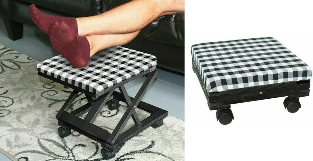 Footrest Adjustable Elevated Footstool Ottoman PLAID Cover Cushion