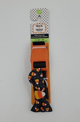 Halloween Themed Adjustable Dog Collar, Size L (18-26'') Candy Corn, Bow D1 (M)