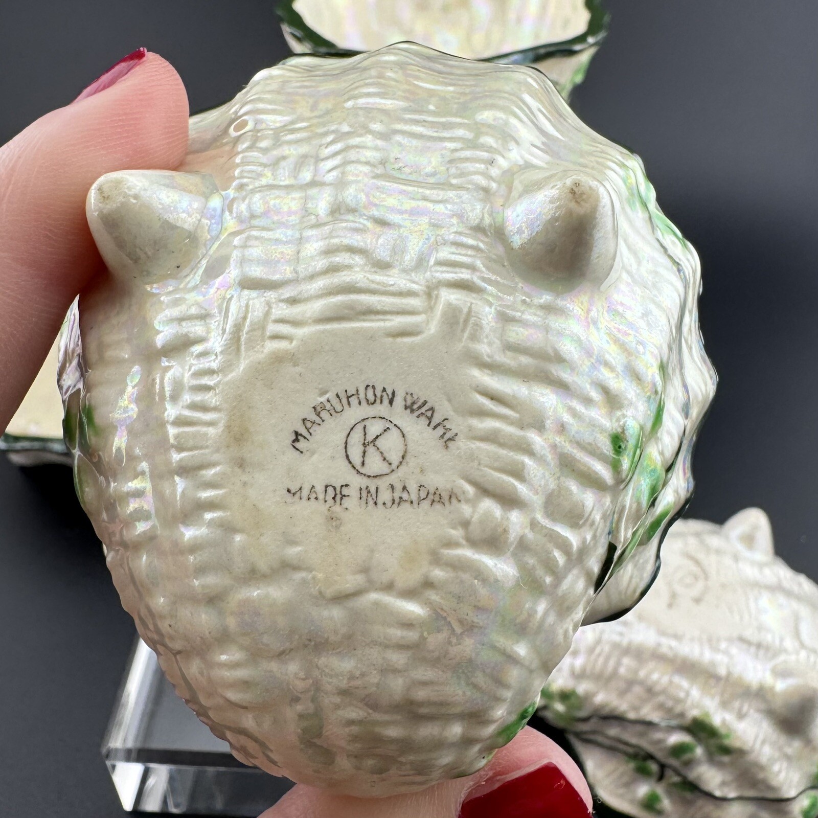 Maruhon Ware Lot 4 Shell Shaped Sauce Bowls Shamrock Clover Basket Weave Japan