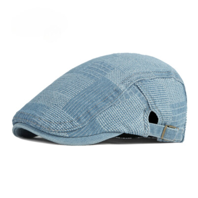 Herren Denim flache Baskenmütze lässig Cabbie Hut ethnisch Efeu Retro Patchwork Baskenmütze