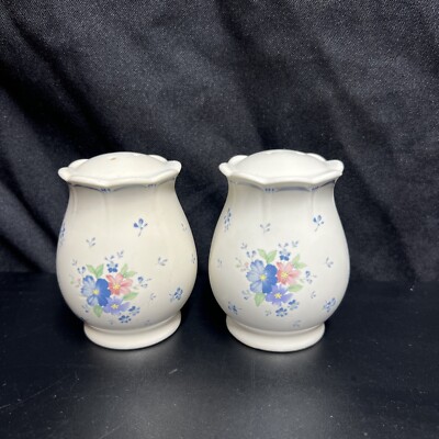 Blue Ashley Salt & Pepper Set 3 1/4'' H Stoneware?  Porcelain? White Blue Pink !
