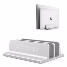 BEQU 2 Slots Vertical Laptop Stand/Holder, Heavy Duty Aluminum Silver