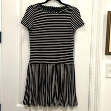 Nine West Black & White Striped Short Sleeve Drop Waist Dress Size 2