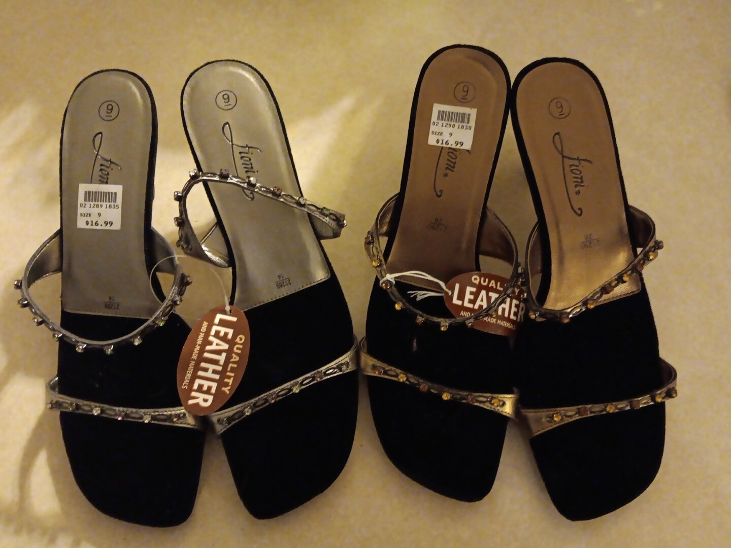FIONI Black & Gold Open Toe Heels Size 9 with Silver Strap 2-Pack-image