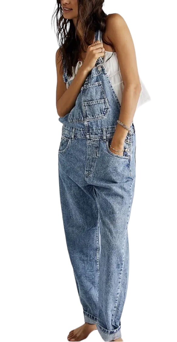 We The Free People Ziggy Overalls Women Denim Powder Blue Relaxed