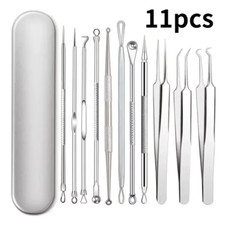 11Pcs Ingrown Hair Tweezers Acne Blackhead Removal Needles Black Dots Cleaner Po