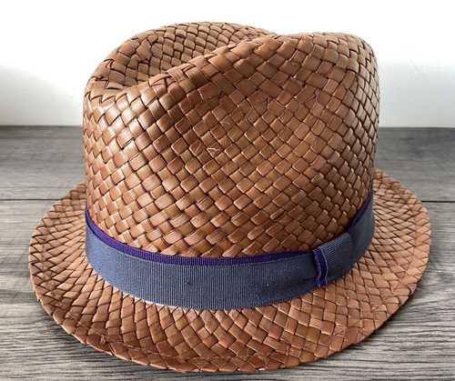 PAUL SMITH BRAUNER TRILBY-HUT AUS GEFLOCHTENEM STROH GRÖSSE M HERGESTELLT IN ITALIEN EINZELHANDEL 110 £