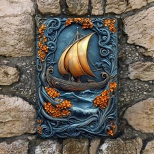 Viking Ship Metal Wall Sign – Nautical Nordic Decor, 8x12 Aluminum Art Print