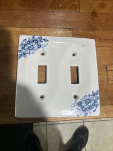 Vintage Blue & White Floral Porcelain Double Lightswitch Cover Plate