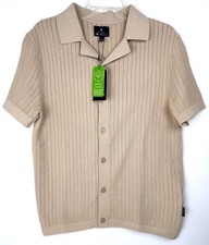Ben Sherman Men's Textured Knit Herringbone Shirt/Sweater Beige Size S NWT 109
