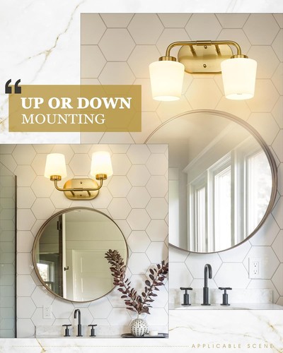 Brushed Gold Vanity Light Brass Wall Sconce with Milk Glass for Bathroom - Picture 4 of 7