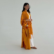 Muslim Women Print Floral Cardigan Open Kaftan Long Robe Maxi Dress Abaya Party