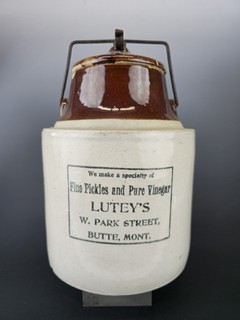 Antique Rare Red Wing Stoneware Jug Lidded Crock Lutey's W. Park Street Butte MT