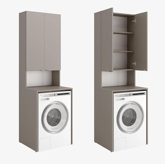 Waschmaschinenschrank Hochschrank Badschrank 120cm 210cm Weiß Sonoma Anthrazit - Bild 4 von 4