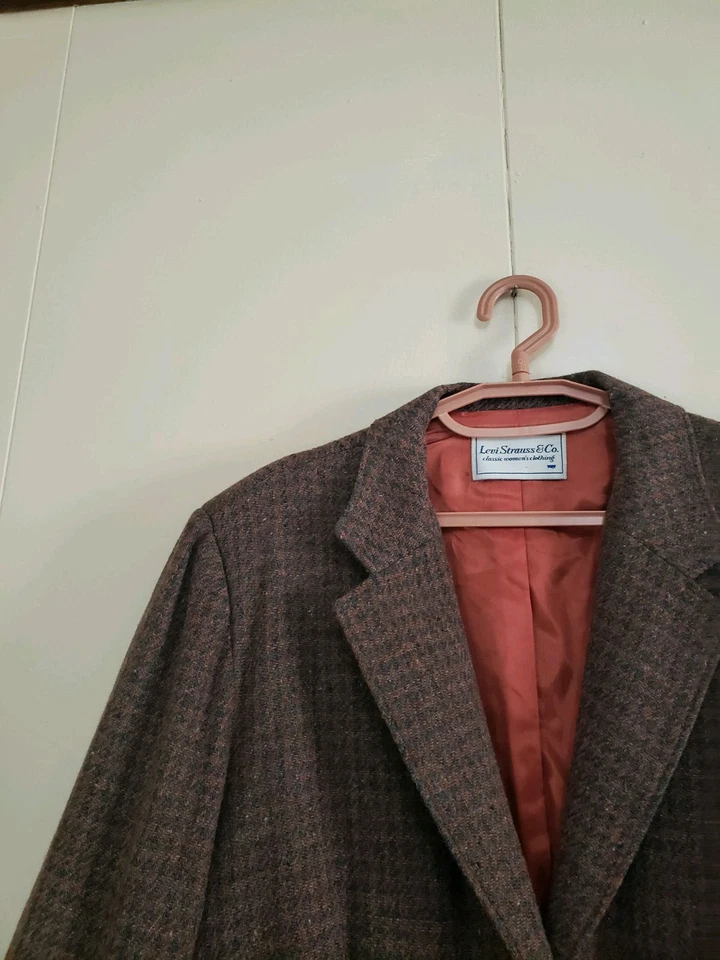 VTG Levi Strauss Womens L 14 Suit Jacket Houndstooth Brown Dark Academia Western - Image 4 of 4